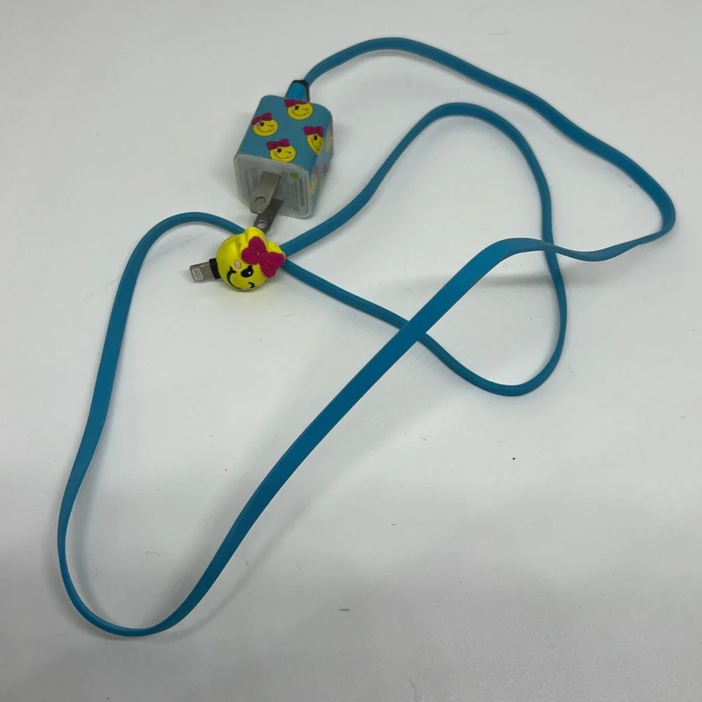 Almost New Smiley Blue Charging Cable with Smiley Face Adapter